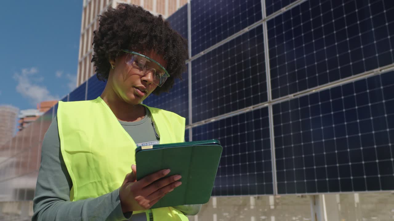 Engineer inspecting solar panels