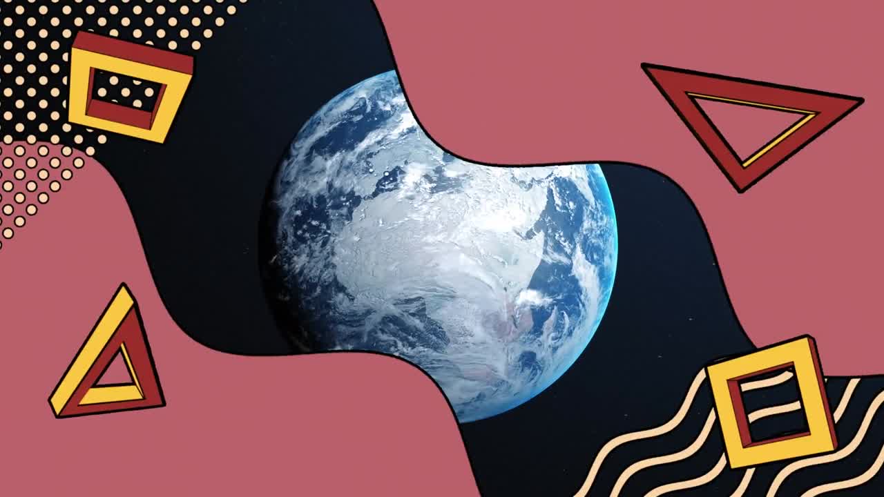 Animation of retro abstract shapes over planet earth