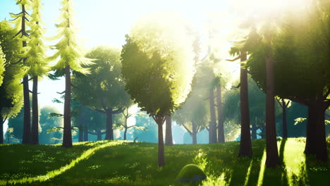 paisaje forestal verde de dibujos animados con árboles y flores