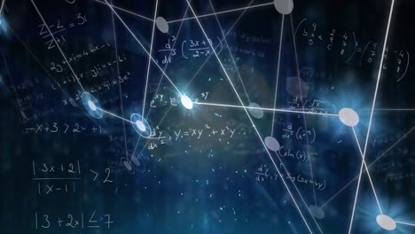animación de puntos conectados sobre ecuaciones matemáticas contra el globo en el fondo