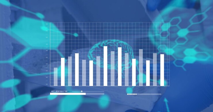 Animazione di elaborazione di dati finanziari su cervelli umani