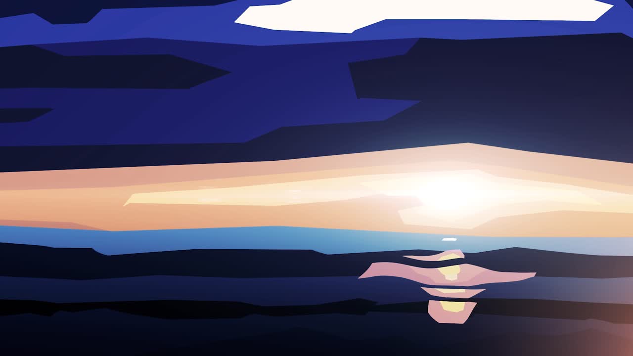 물 위에서 추상적인 해가 지는 모습