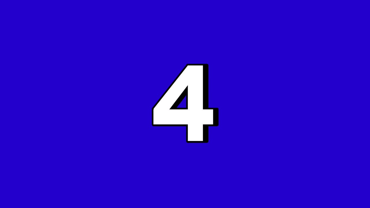 Number 4 four Reveal Animation with fire Smoke Effect on blue Screen white color Cartoon Style Motion Graphic video Element