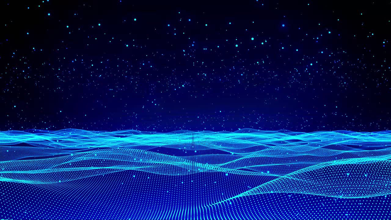 Digital cyber technology particle line wave flows big data background data transfer and storage