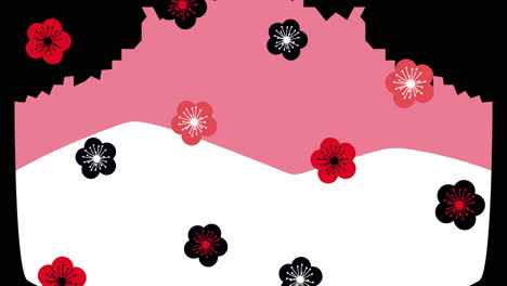 pink and white floral design with plum blossoms