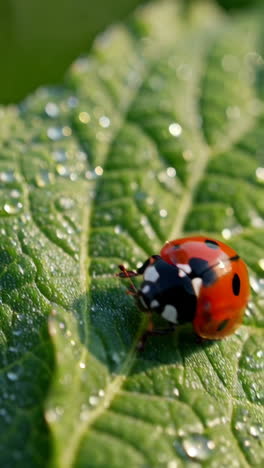 ladybug on a dewy leaf