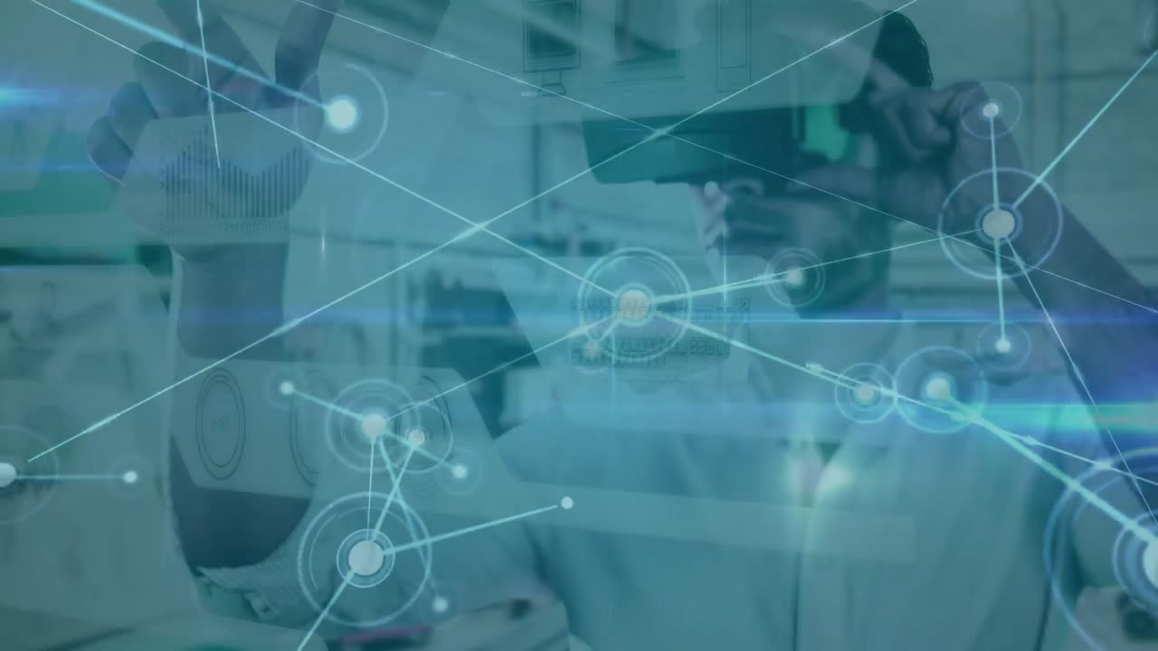 헤드 ⁇ 을 착용한 사람 위의 연결 네트워크의 애니메이션