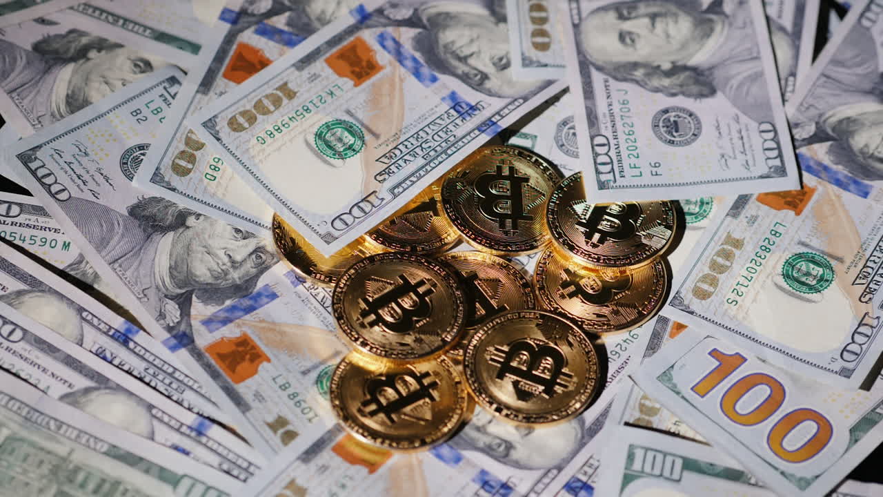 los billetes de dólar estadounidense caen sobre bitcoins