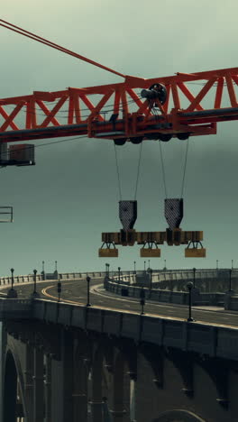 crane lifting bridge components during construction