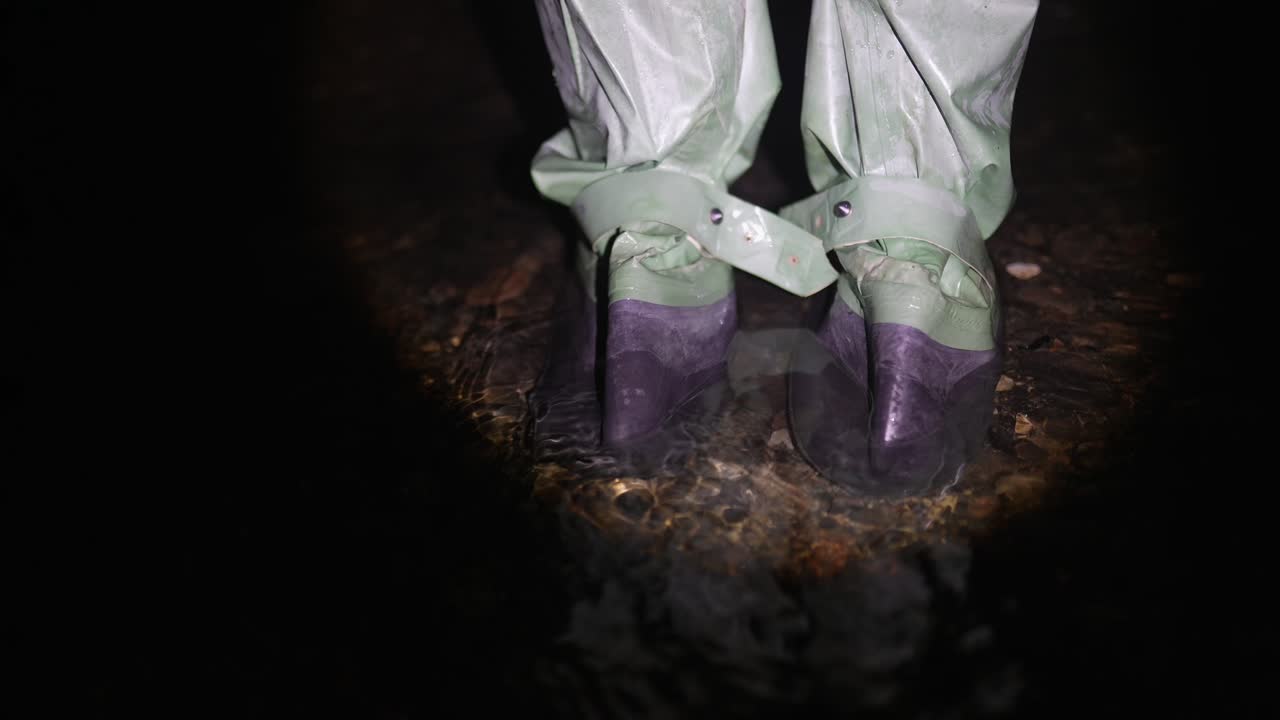 persona en equipo de exploración de cuevas