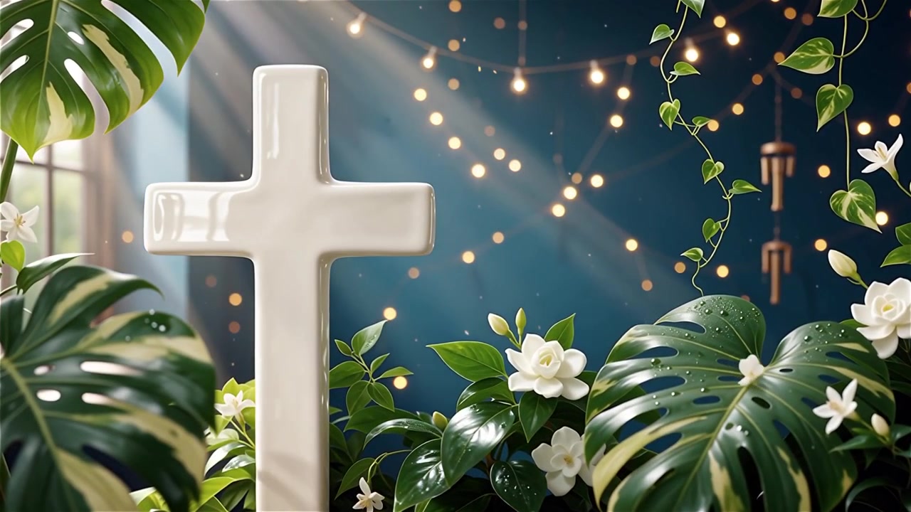 Cruz Cristiana con Luz Celestial, Fondo para Adoración.