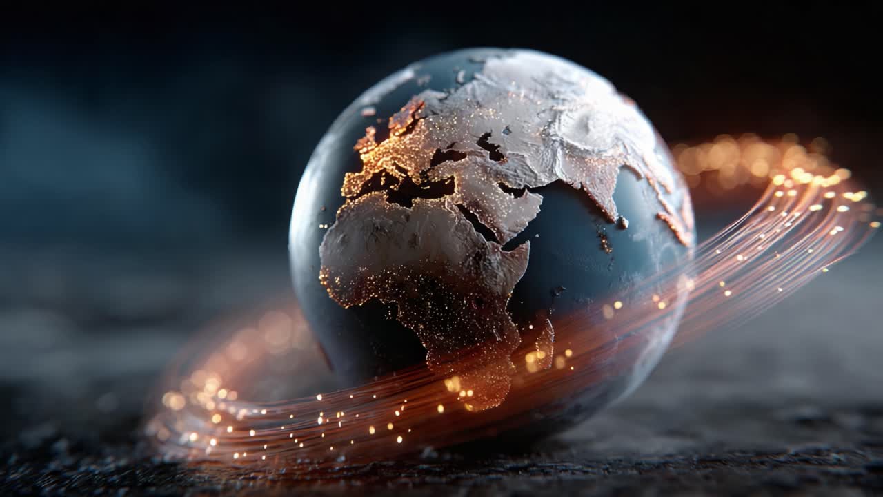 A Stunning Visual Representation of Earth's Continents and Atmosphere, Highlighting Intricate Details with a Beautifully Illuminated Orbital Effect Around the Globe