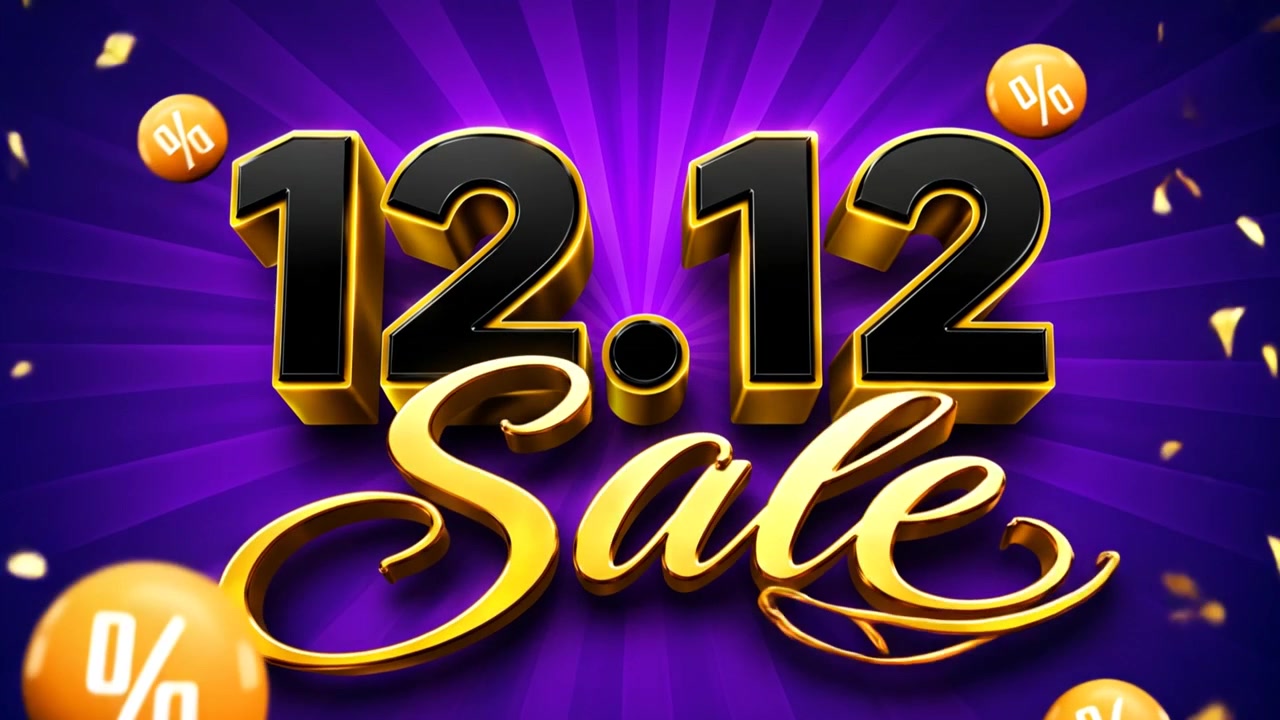 Animazione Banner Promozionale Saldi 12.12 con Tipografia Dorata in Stile Corsivo di Lusso su Sfondo Viola