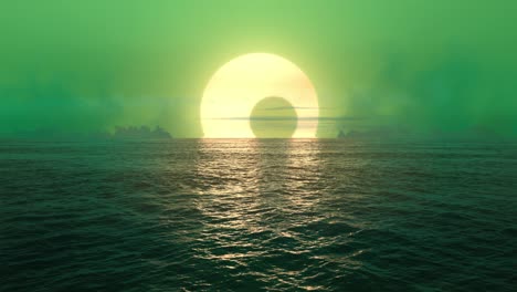 green planet - sunset and solar eclipse over seamlessly looped ocean.