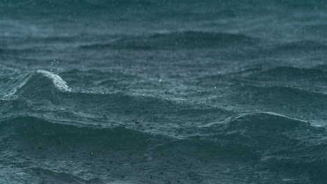 Super slow motion of rainfall hitting ocean in rich textured detail