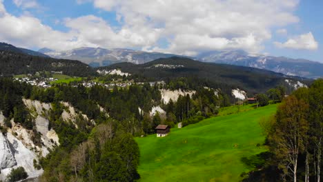 aerial: swiss town on a cliff