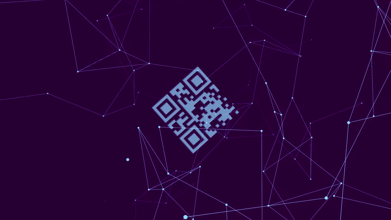 escáner de código qr sobre una red de conexiones contra un fondo azul