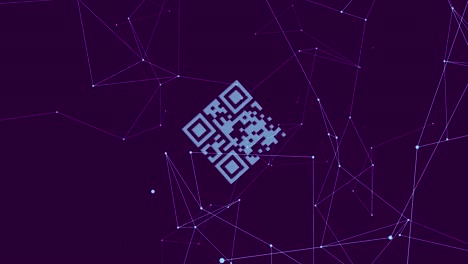 escáner de código qr sobre una red de conexiones contra un fondo azul