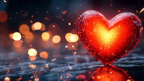 a heart is lit up with fire and surrounded by a blurry background. concept of warmth and love, as the heart is the symbol of love and the fire represents passion and intensity