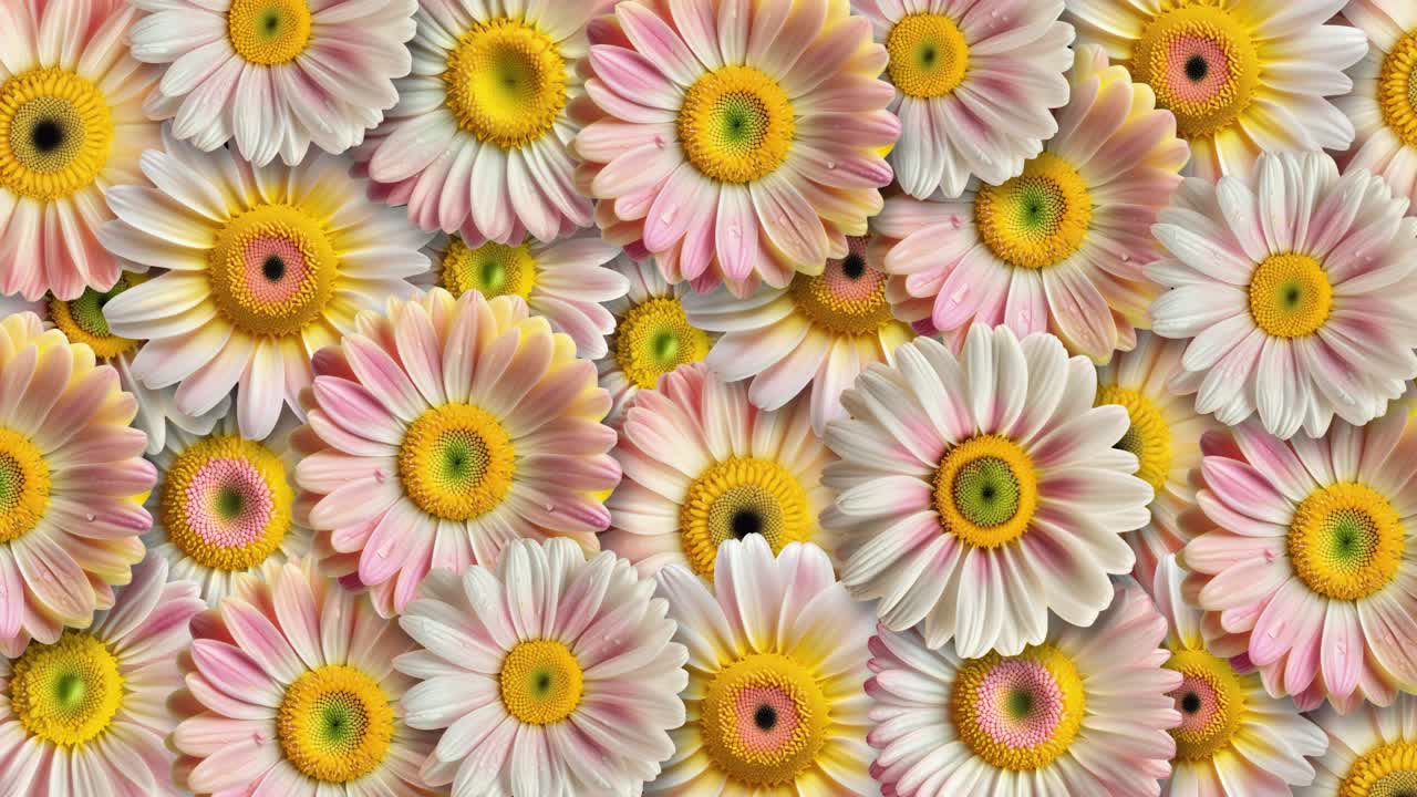 Animazione in loop continuo di alta qualità di splendidi fiori che sbocciano e coprono l'intera inquadratura. Sfondo floreale vivace perfetto per temi primaverili, video di matrimoni e contenuti sulla natura