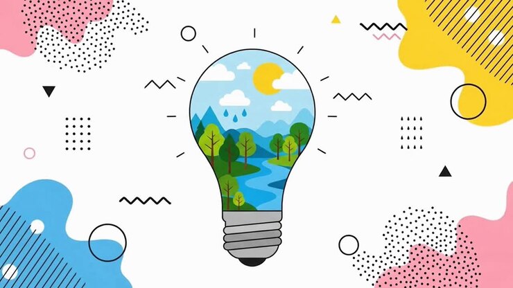 Idea ecologica con un paesaggio naturale all'interno di una lampadina