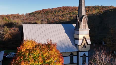 east orange vermont church aerial tilt up from sugar maple