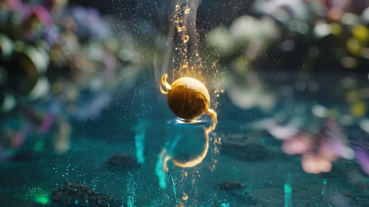 Golden sphere splashing in water