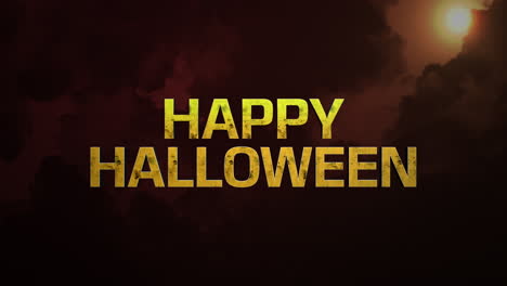 happy halloween text in a cinematic night sky