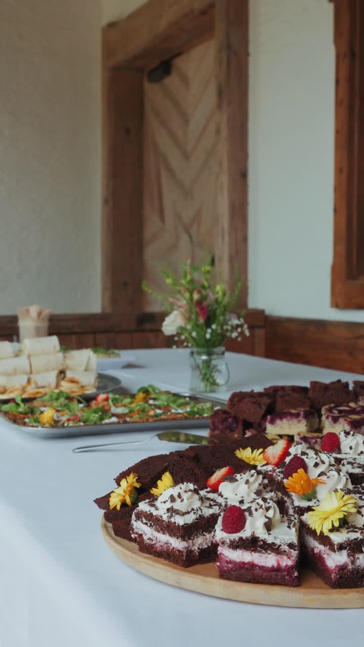 Elegant vegan catering display in a wedding. Vertical framed video