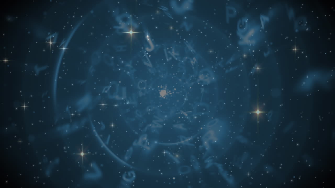 animación de estrellas de navidad que se elevan sobre el humo y las letras en fondo negro