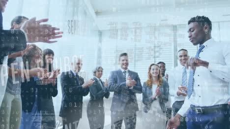 animation of data processing over diverse business people in office