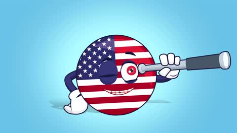 cartoon usa icon flag united states of america look through a telescope with face animation