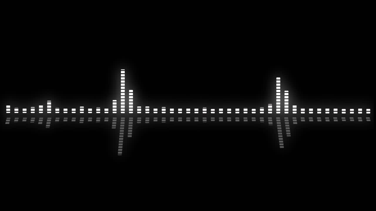 Digital Audio Equalizer with White Bars Pulsing on Black Background