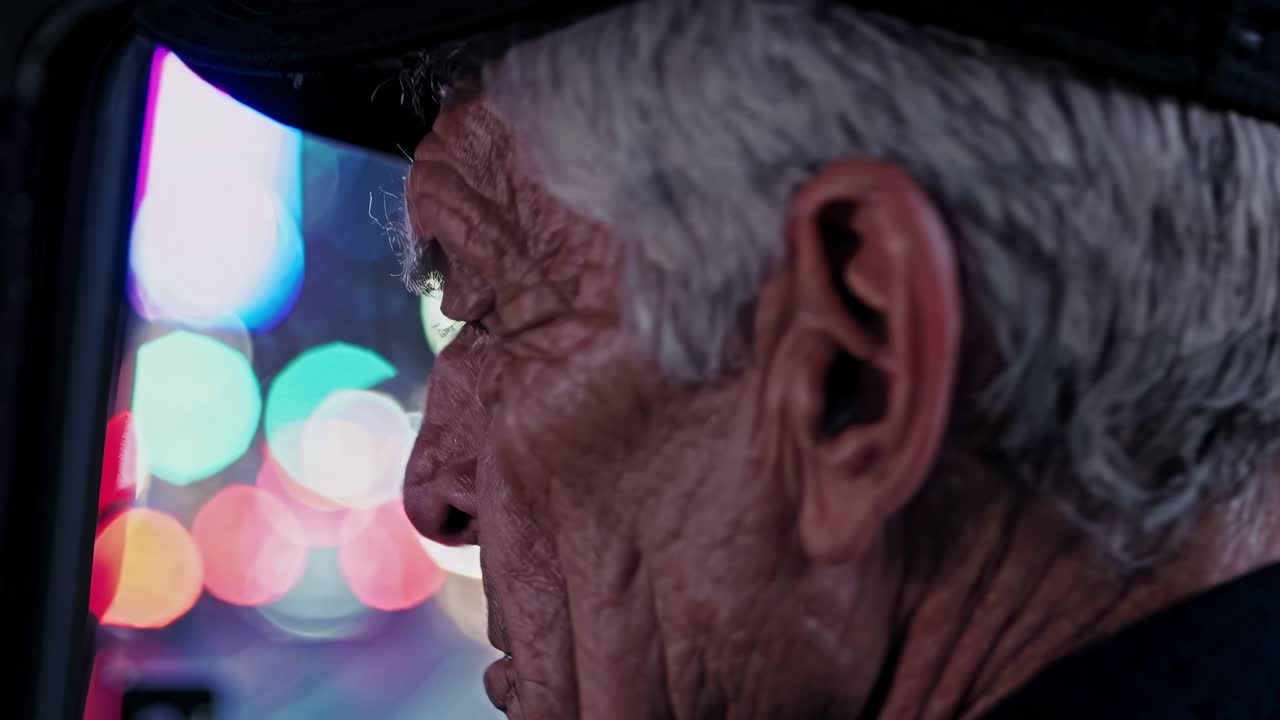 밤 에 노인 의 클로즈업 초상화