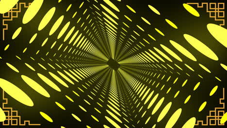 animation of glowing yellow neon light tunnel moving over black background