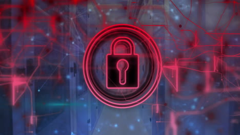 animación de candados y procesamiento de datos digitales a través de servidores informáticos
