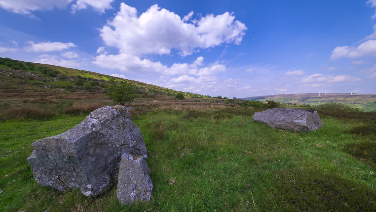 Time lapse of rural landscape with rocky grassland and a spring sunny cloudy day in Arigna mountains in county Leitrim in Ireland