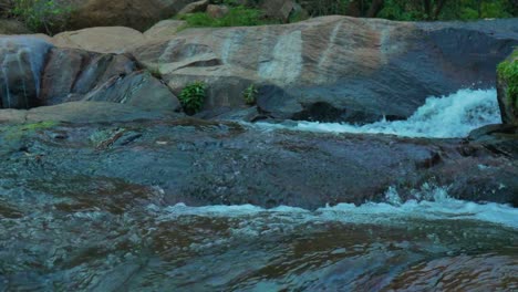 Slow-motion-of-waterfall-flowing-down-some-rocks