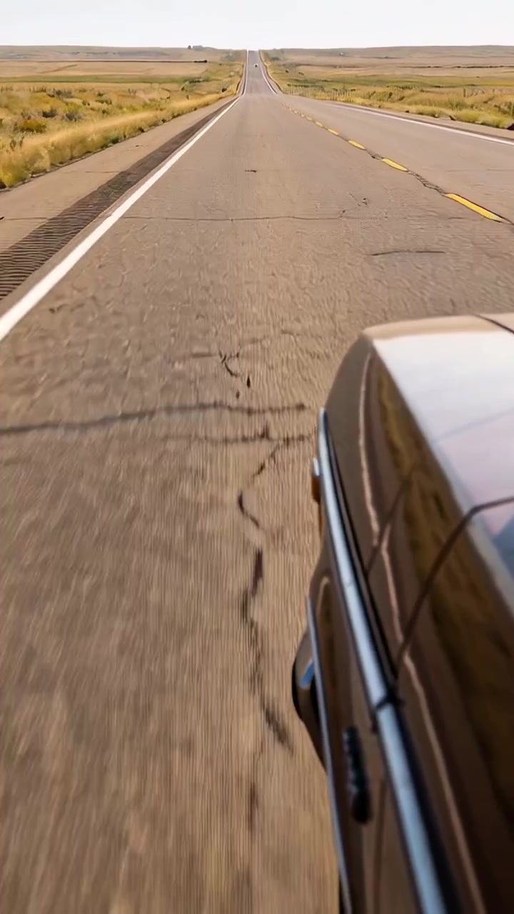 Vertical video: Moving camera forward along two lane rural road, showing yellow line, poles