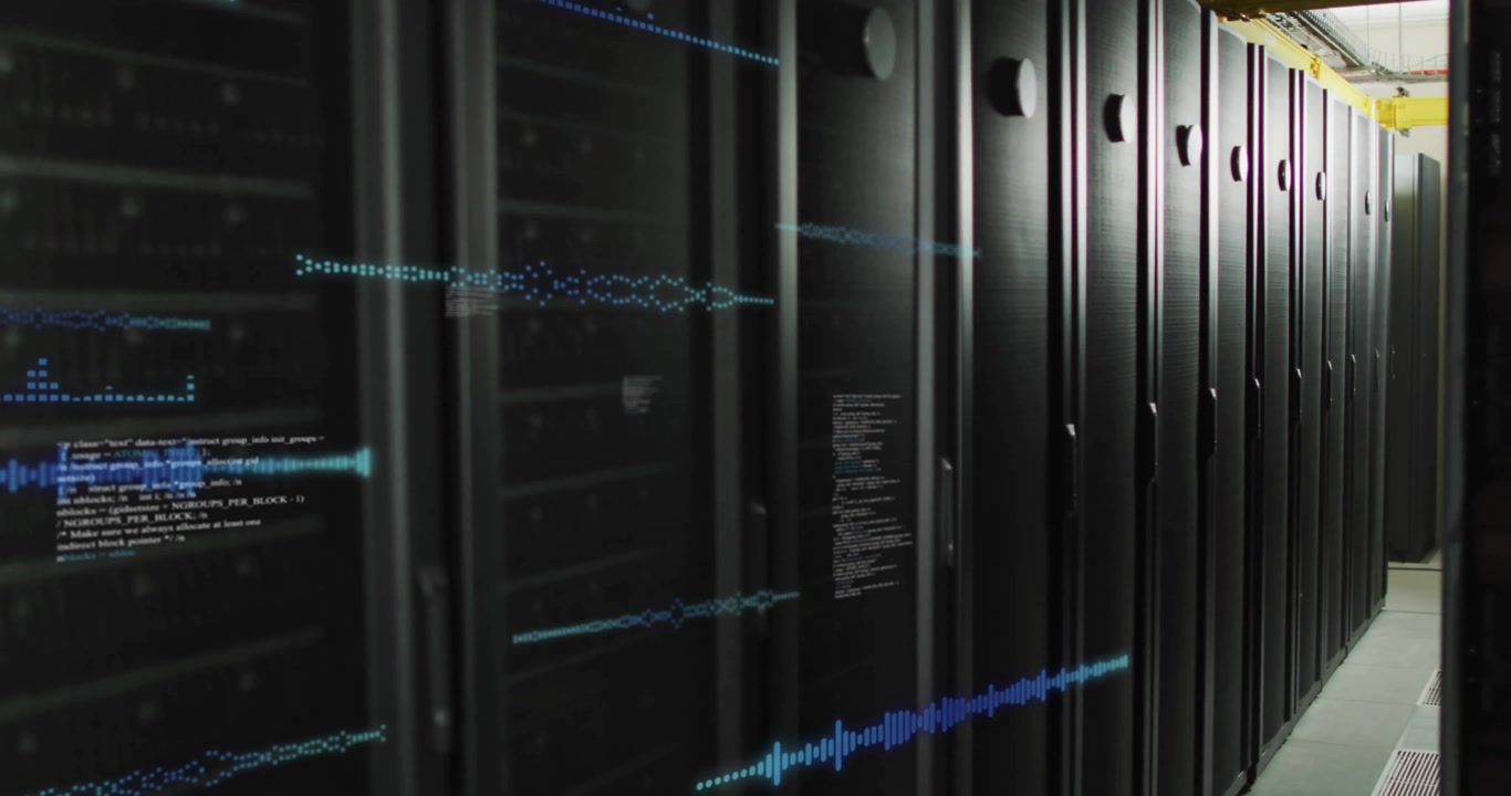 Animation of data processing over computer server room