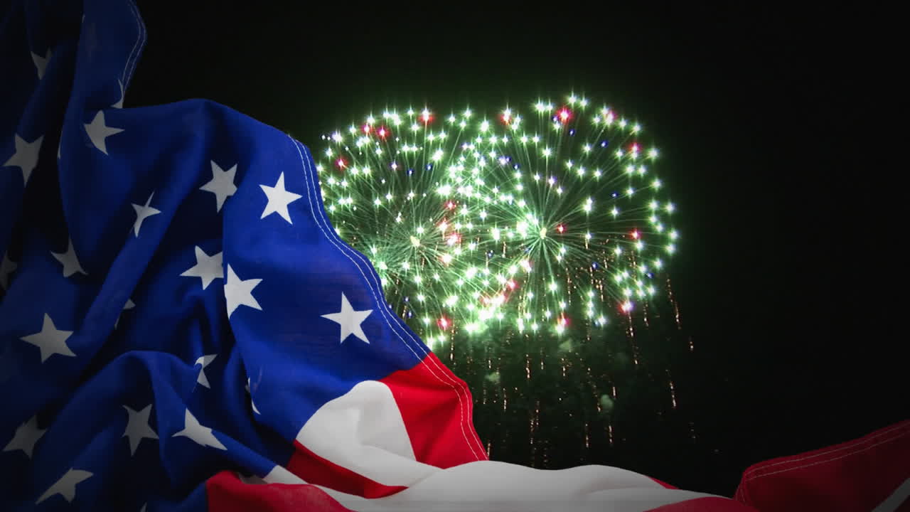 밤에 스카이라인에서 불꽃놀이의 디지털 애니메이션 4k