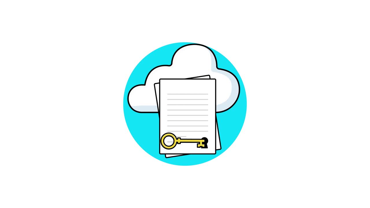 Animated Icon of Cloud Data Security with Key and Document