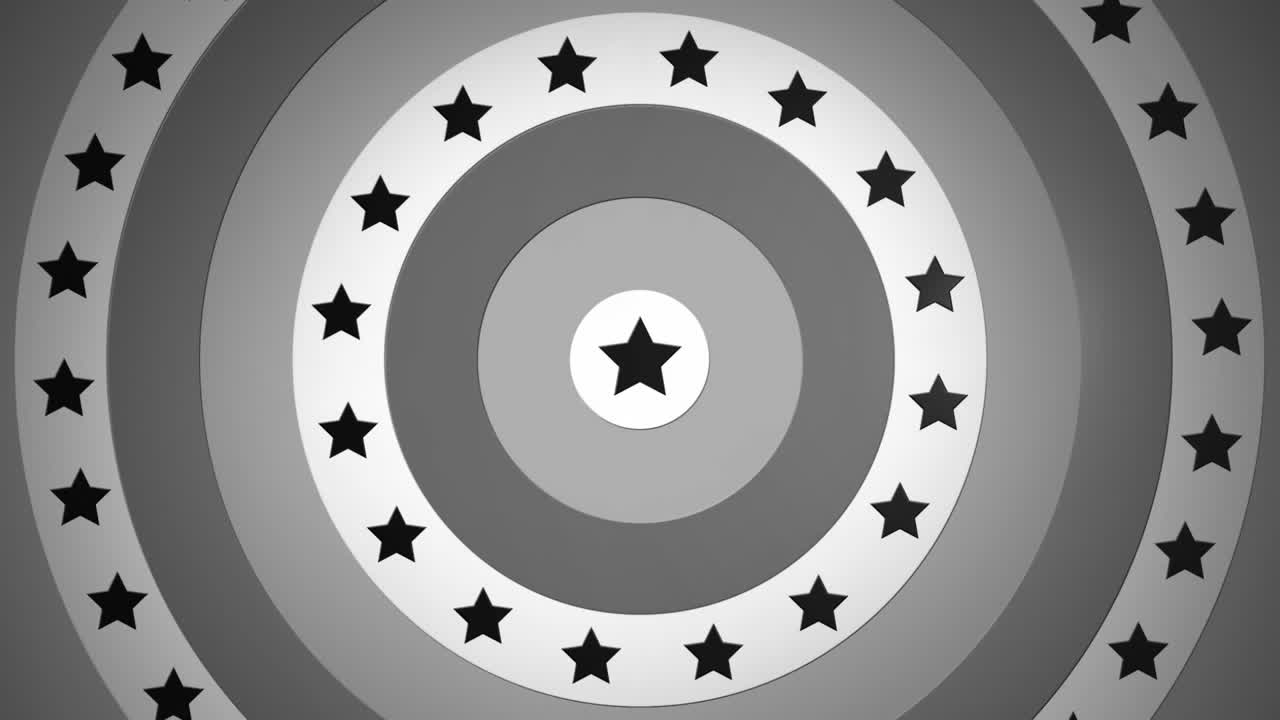 Animation of black and white monochrome circles spinning with American flag stars and stripes