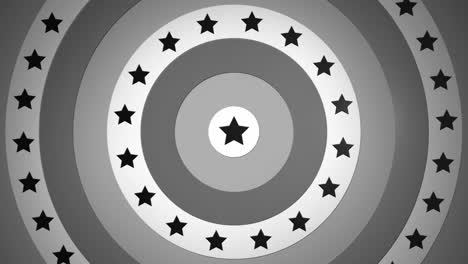 animation of black and white monochrome circles spinning with american flag stars and stripes