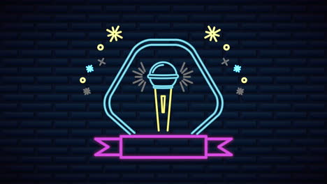pared con etiqueta de karaoke de luz de neón