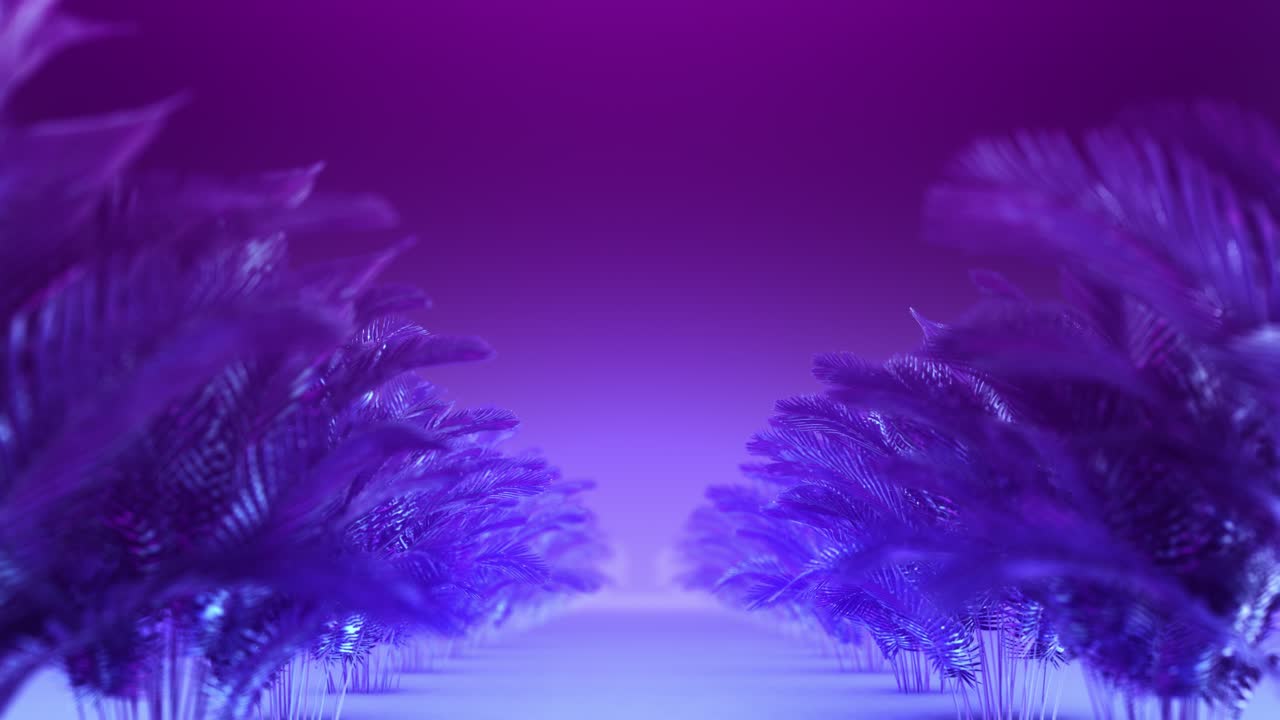 푸른 보라색 식물의 추상적인 복도