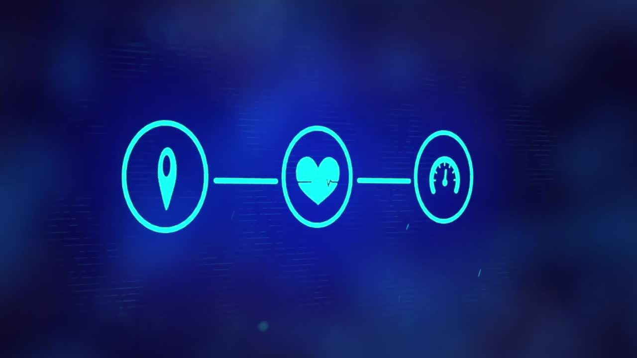 animación de la red de conexiones con iconos sobre fondo azul