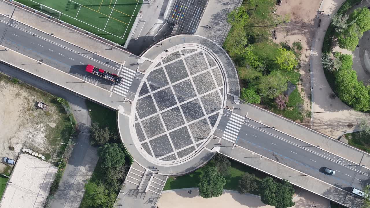 Scenic Roundabout At Barcelona In Barcelona Province Spain. Famous Roundabout. Downtown Cityscape. Top View Crossing. Scenic Roundabout At Barcelona Spain. Barcelona Street Scene. Spain Skyline