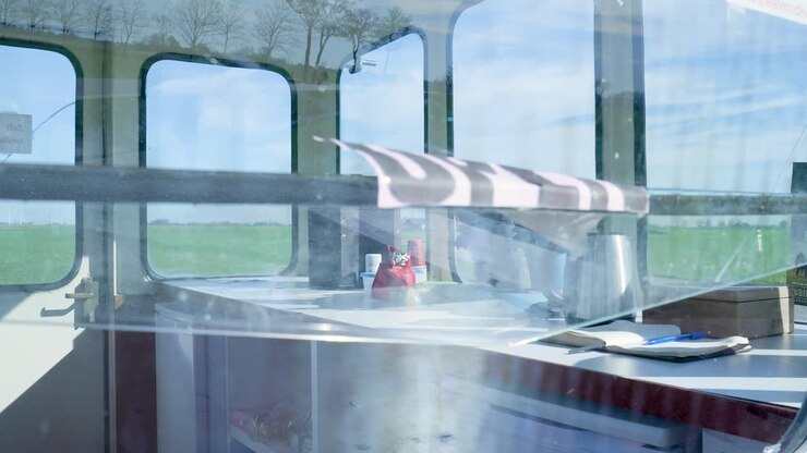 Interno di un chiosco caffè mobile vuoto in un campo rurale