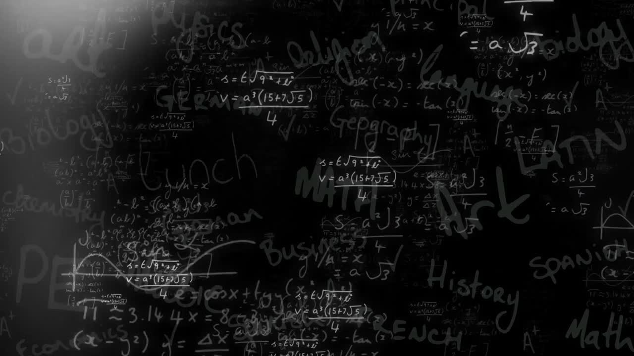 Premium Stock Video Animation Of Moving Mathematical Formulas Over Blackboard